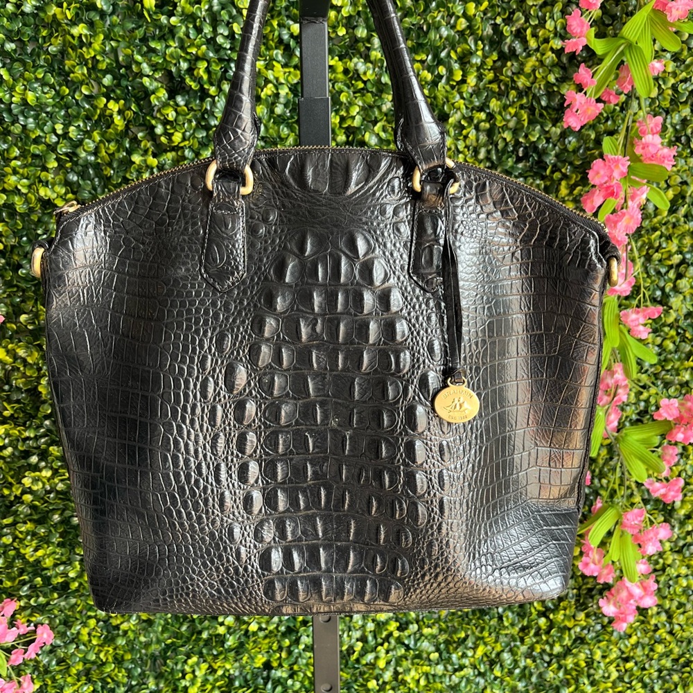 Brahmin Black Croc-Embossed Tote